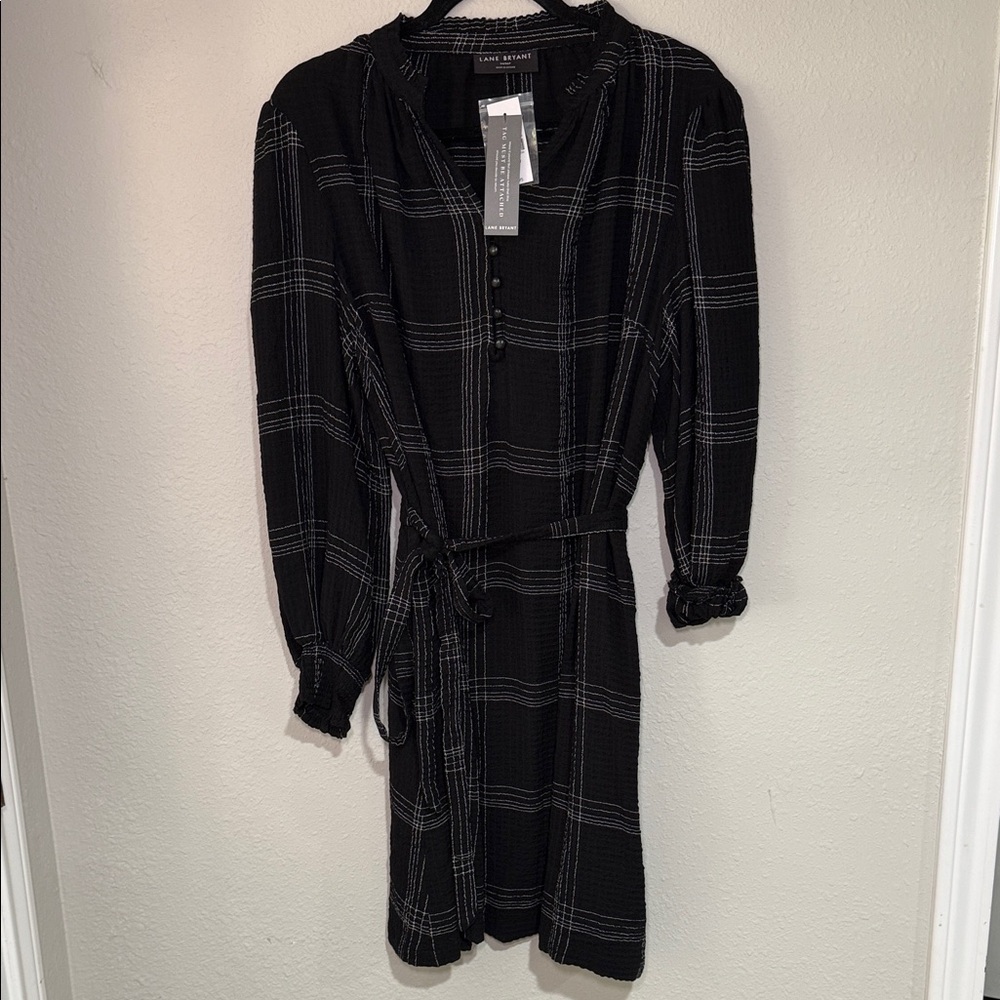 Lane Bryant Black Plaid Long Sleeve Dress